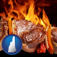 new-hampshire map icon and meat on a hot barbecue grill