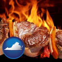 virginia map icon and meat on a hot barbecue grill