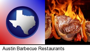 Austin, Texas - meat on a hot barbecue grill